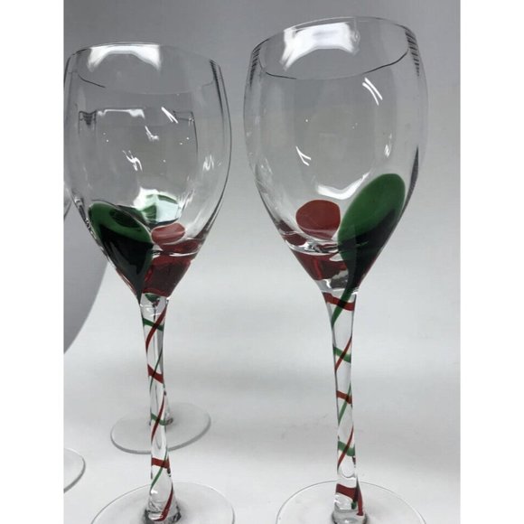 Pier 1 Red & Green Clear Swirl Stem Ribbon Glasses (set of 8) 9" tall 10 oz. - Picture 2 of 6